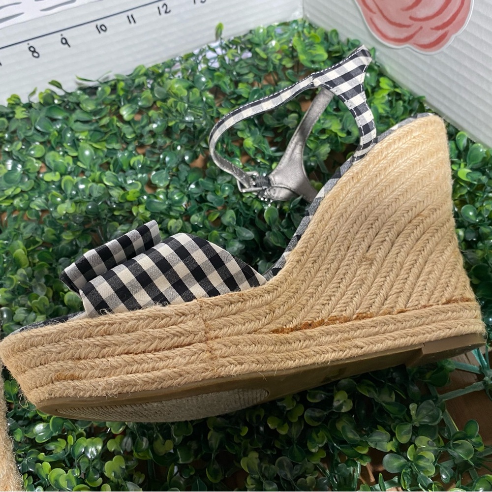 G by Guess Black and White Gingham Knot Espadrille Wedge Sandals - Picture 7 of 10